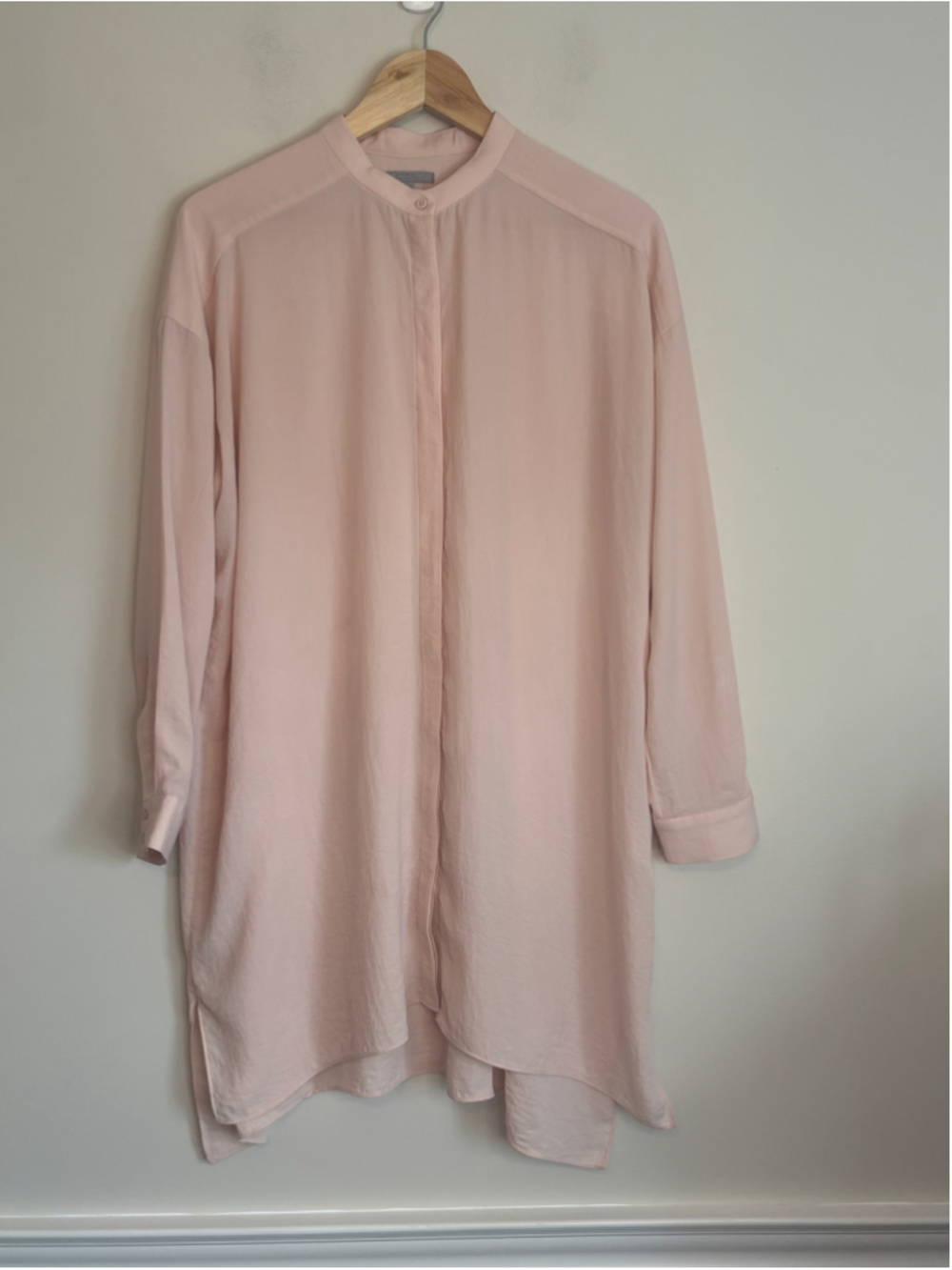 COS Grandad-Collar Long Tunic Shirt Blush Pink Size 6 Professional Minimalist